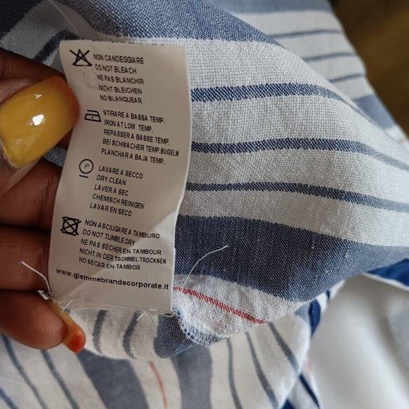 Caliban Made In Italy Shirt Dress size 40 Linen full button-Up Navy White Red - Picture 11 of 14